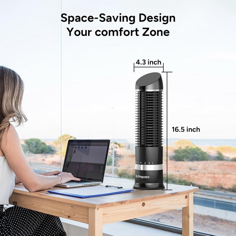 Dr. Prepare 16" Small Tower Fan, 3 Speeds with 60° Oscillating Fan, Bladeless Tabletop Fans for Indoors, Portable Personal Table Fans for Office, Desktop - Image 2